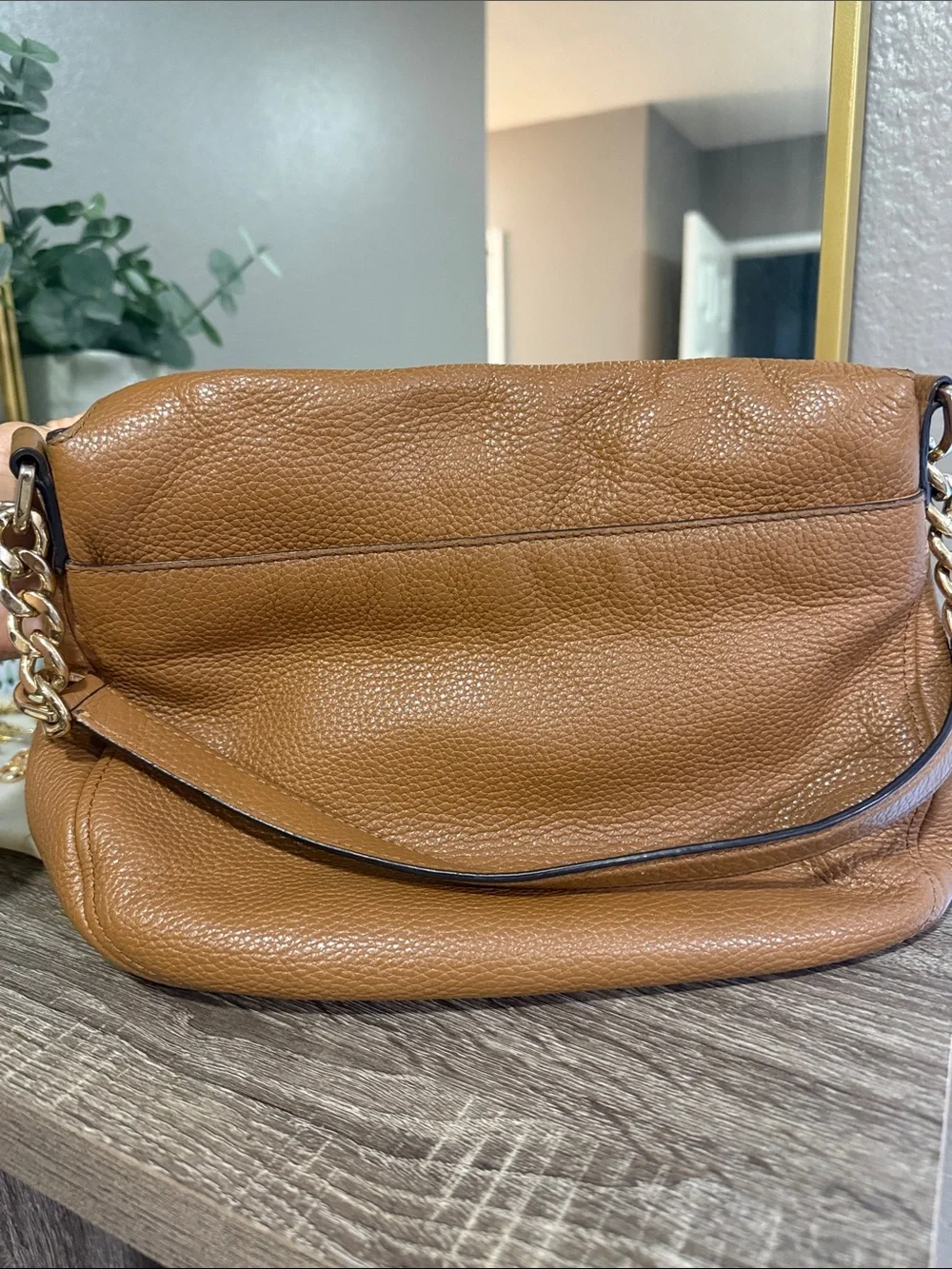Michael Kors 2010s Cognac Pebbled Leather Shoulder Bag with Gold Hardware